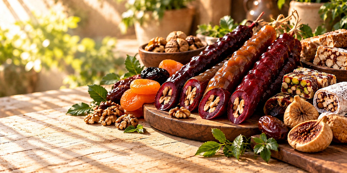SEZON homepage Fruits and Berries desktop banner with traditional churchkhela, nuts and dried fruit